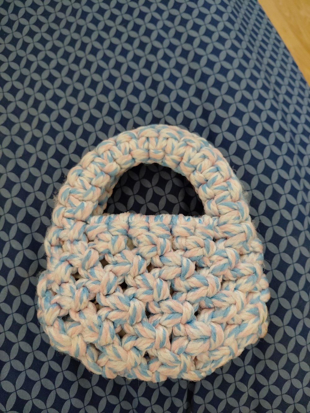 Handmade Chunky Crochet Mini Bag in Pastel Blue and Pink